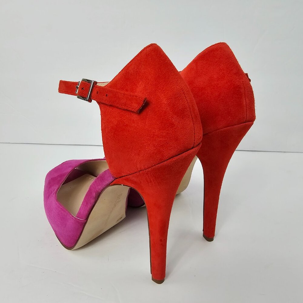 BCBGeneration Women's Orange & Purple Suede Peep Toe Stiletto Heels Size 9B - Picture 6 of 13